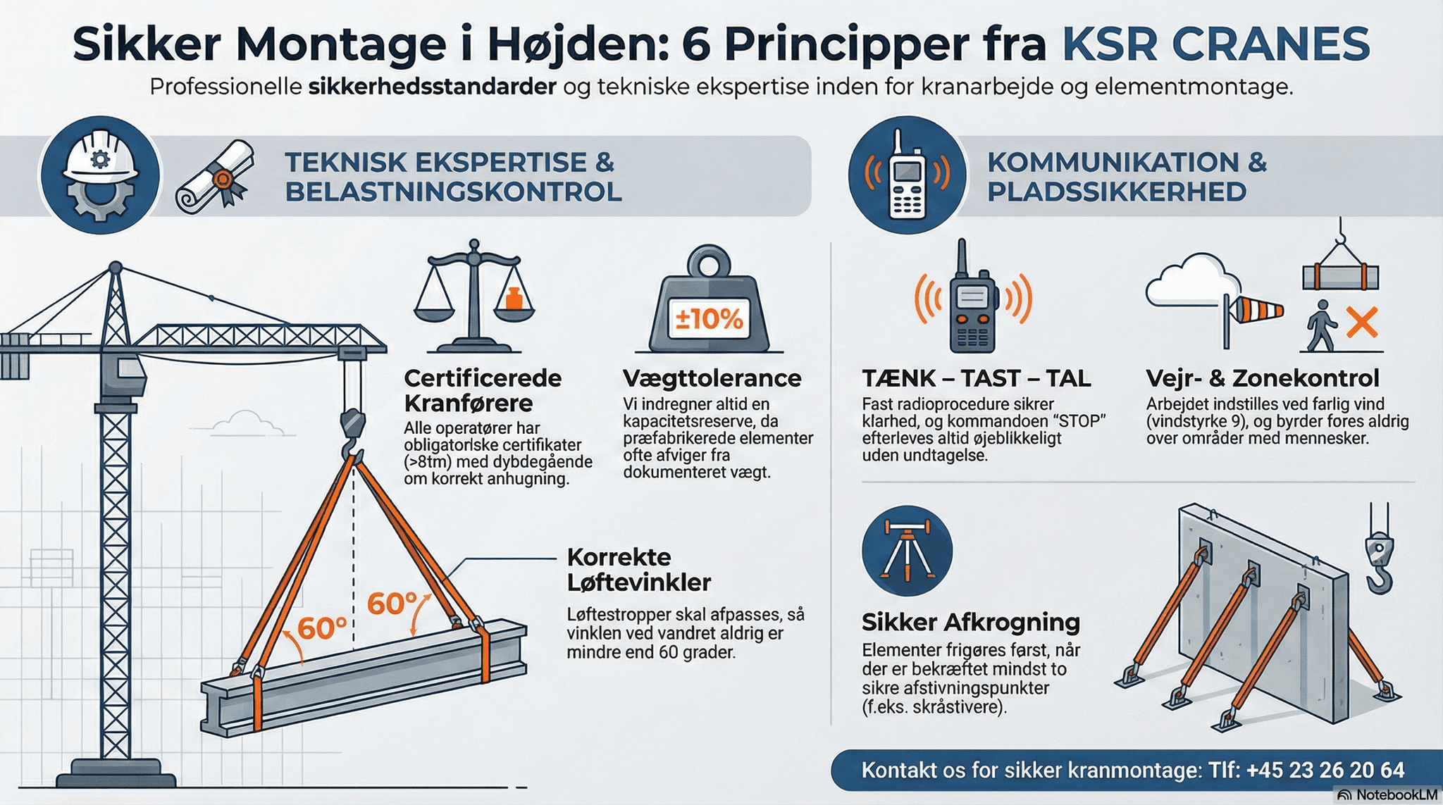Crane operator from KSR CRANES in the crane cabin, using radio for safe communication during assembly of precast concrete elements.